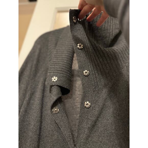 Silk Cashmere Long Cardigan Coatigan Gray XL | Shawl Collar Snap Front Pockets - Picture 5 of 10